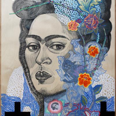 Frida / peinture sur bois de bouleau / 92 x 125 cm / Elia Pagliarino / VENDUE