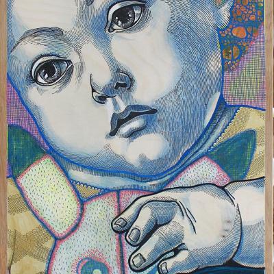 L'Enfant de Botticelli / peinture sur bois / 34 x 90 cm / Elia Pagliarino / VENDUE