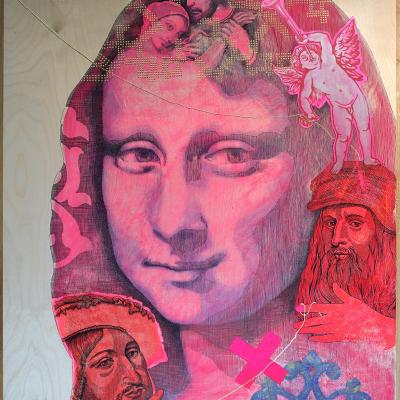 Mona Lisa (d'après L. De Vinci) peinture sur bois Elia Pagliarino / 90 x 115 cm