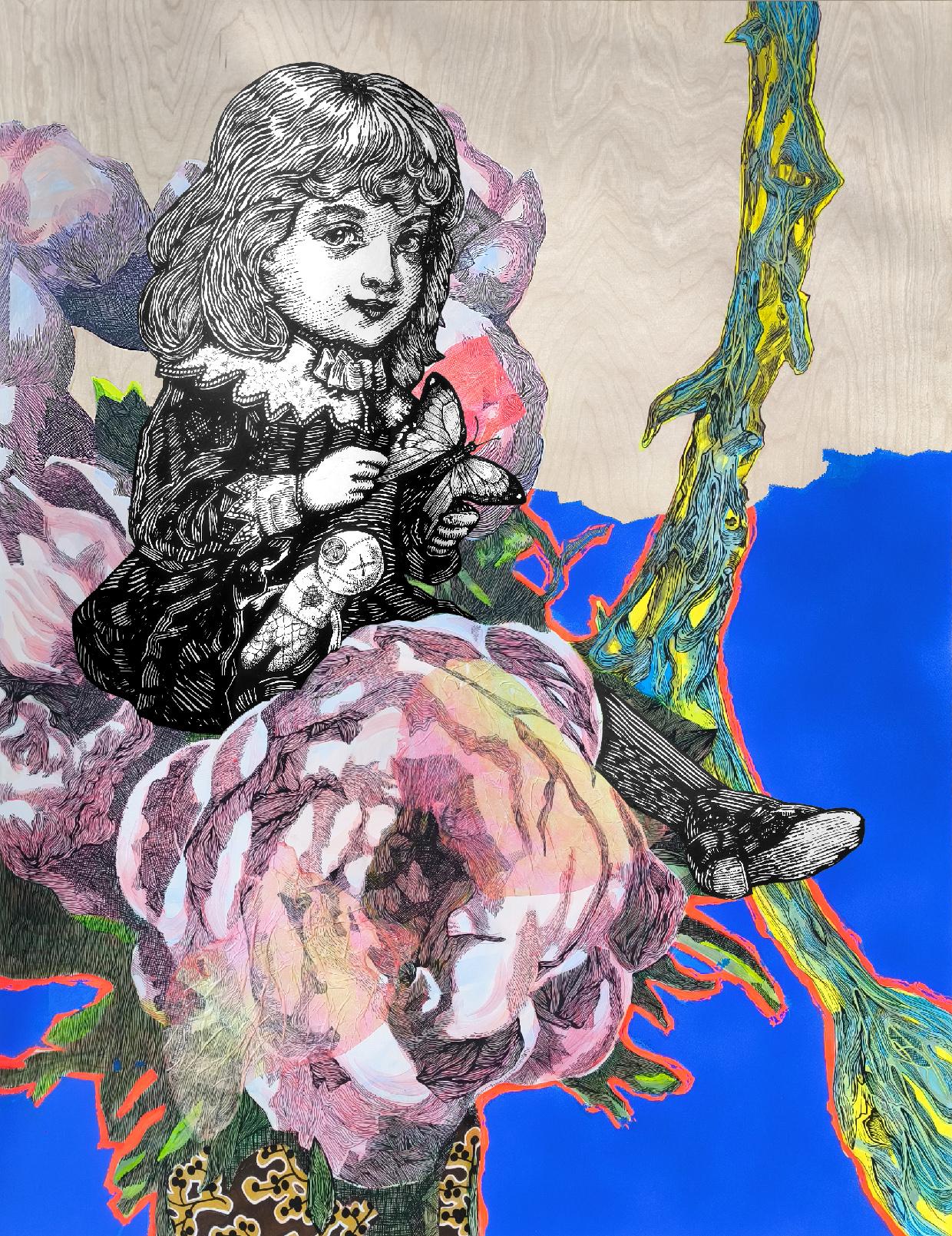 Alice in the peonies peinture elia pagliarino bdf